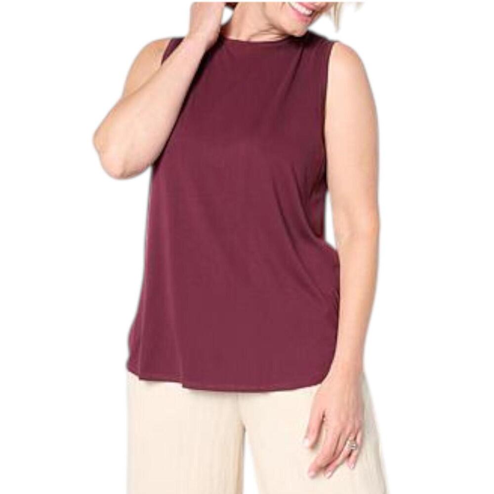 WynneLayers Women's Sorona Jersey Knit Sleeveless Tee Burgundy - Regular